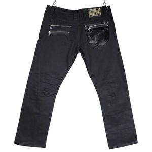 LIVE MECHANICS Jet Black Coated Jeans, Men's 40W x 35L, w/ Zippers, Fur & Studs
